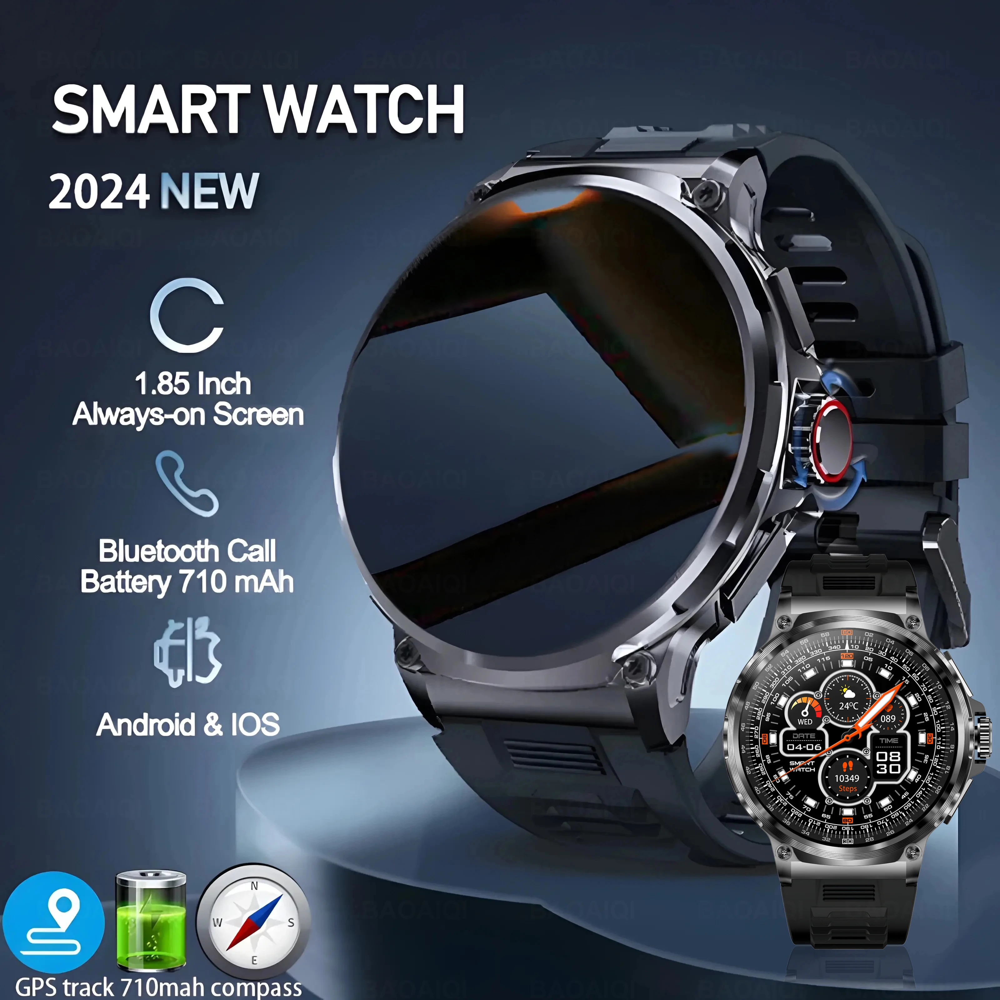 New 1.85-inch Ultra HD Smart Watch GPS Track Bluetooth Call 710 Mah Large Battery Sports Fitness smartwatch For Huawei Xiaomi