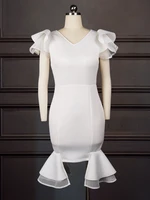 white party dress for women prom sheath party v neck ruffle sleeve slim plus size xl birthday elegant ladies night sexy clubwear