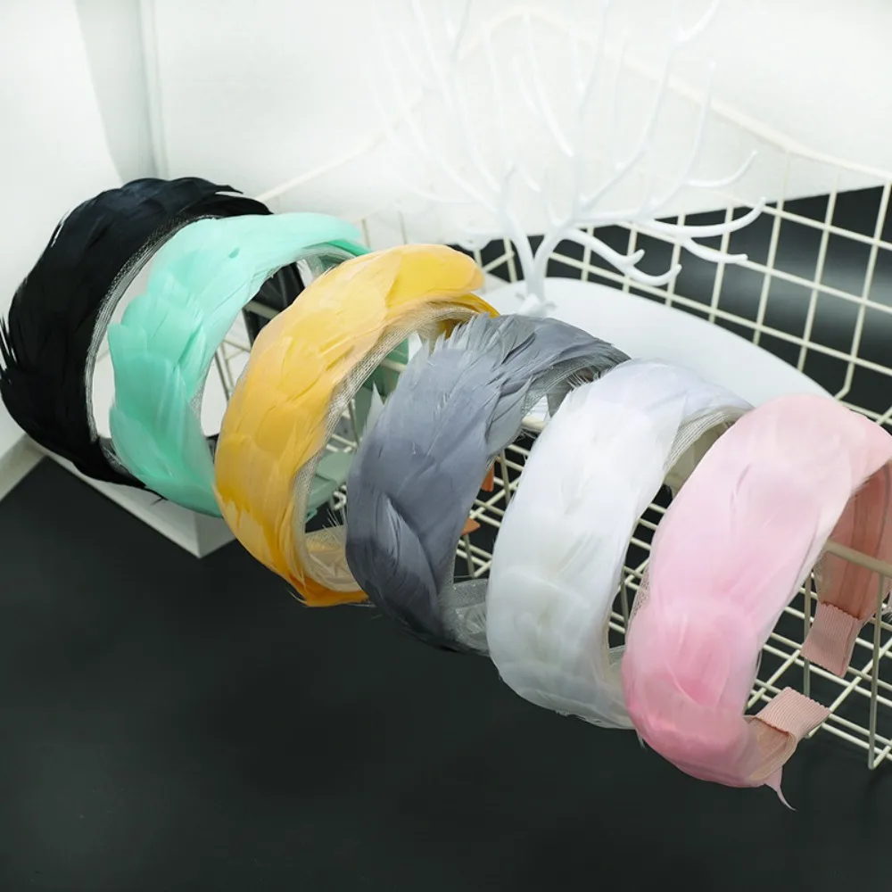 

Fashion Birthday Women High Quality Colorful Plush Wide Headband Feather Hair Accessories Feather Headbands