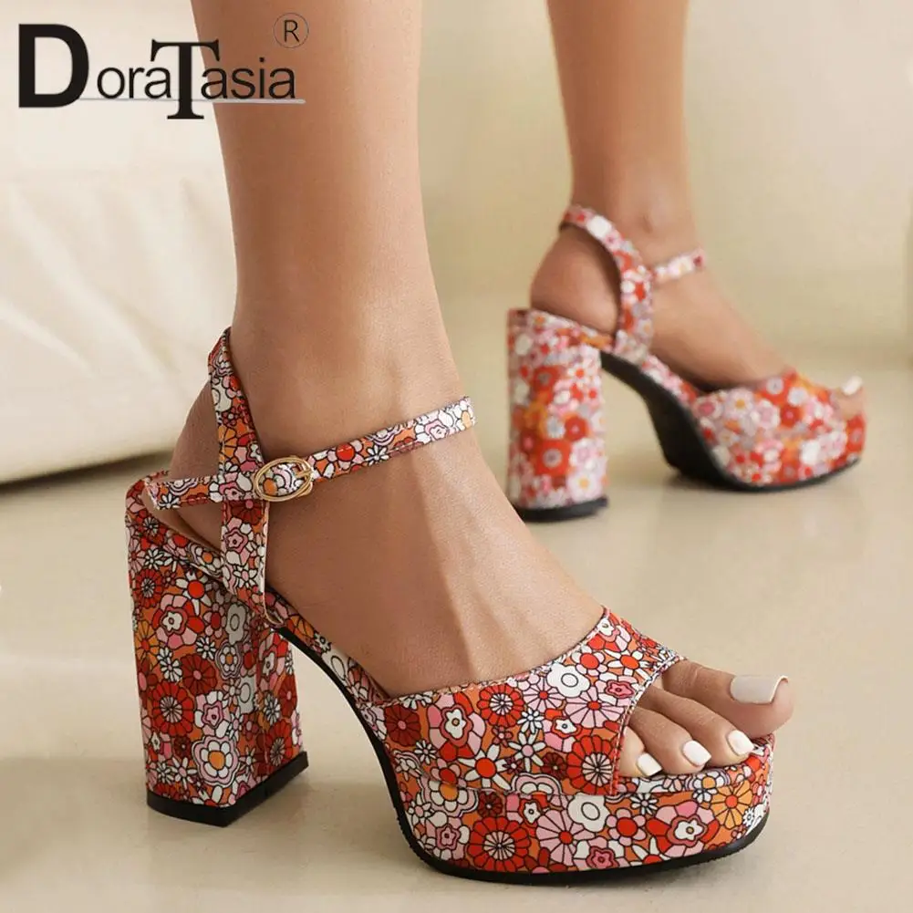

Brand New Ladies Platform Summer Sandals Fashion Flower Print Thick High Heels women's Sandals Party Wedding Woman Shoes