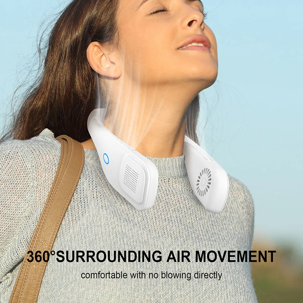

Portable Mini Fan Neckband Bladeless Lazy Neck Hanging Fan Outdoor Sports Travel Cooler Cooling Wearable Type C Rechargeable