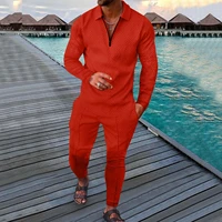 autumn and winter mens casual polo suit fashion printed 2022 streetwear v neck long sleeve polo shirt pants two pieces