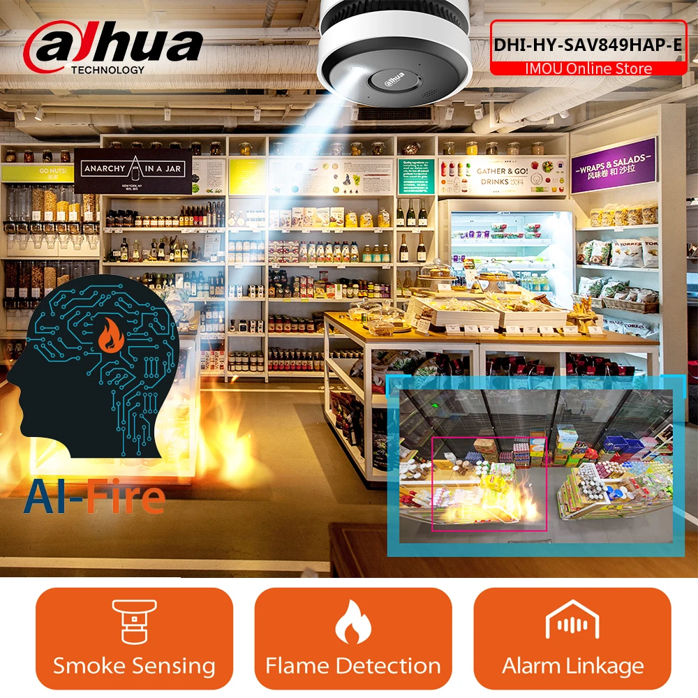 DAHUA дымовая зондирующая сетевая ip-камера 5MP IR AI-Обнаружение пламени двусторонний