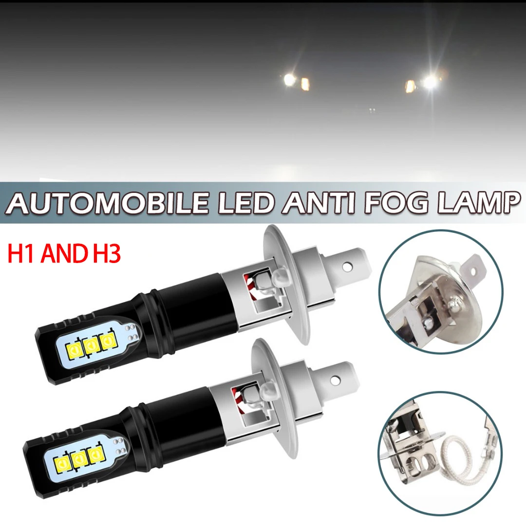 

2pcs Car LED Fog Light Bulbs H1 H3 1200LM Automobile High Beam Lights 12V 80W 6000K Super Bright White Day Driving Lights