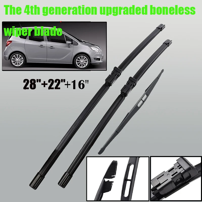 

Комплект щеток стеклоочистителя переднего и заднего стеклоочистителя для Opel Meriva B 2010-2017, щетки от дождя для лобового стекла 28 "+ 22" + 16"