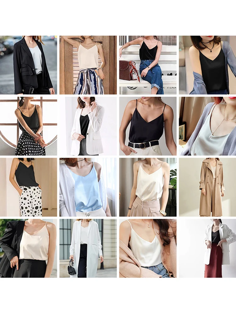 AOSSVIAO 2022 Spaghetti Strap Top Women Halter V Neck Basic White Cami Sleeveless Satin Silk Tank Tops Women'S Summer Camisole