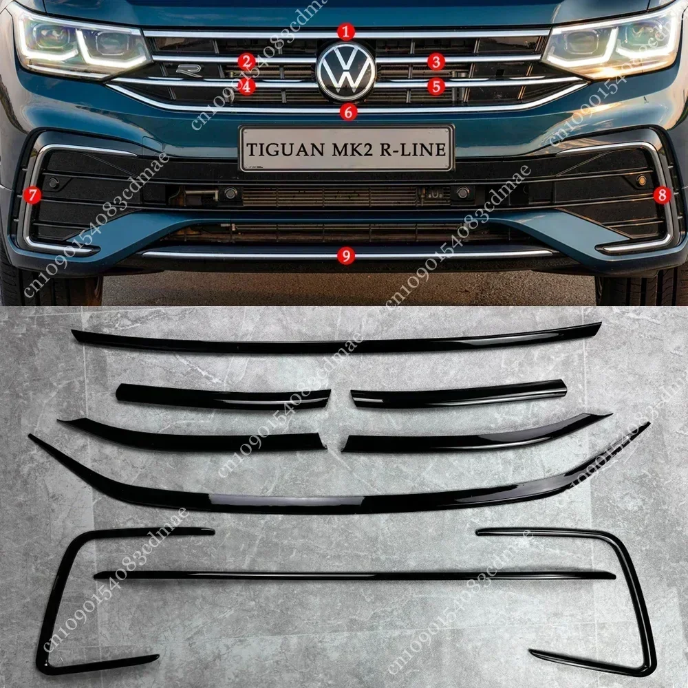 

Глянцевая черная накладка на переднюю решетку для Tiguan MK2 R Line Facelift 2020-2023, вставка на передний бампер, черная решетка, аксессуары