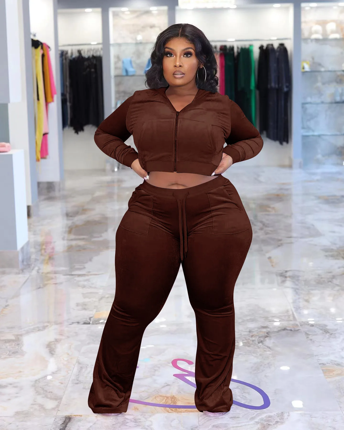Plus Size Women Clothing Two Piece Set Long SleeveZipper Hooded Solid 5xl Plus Size for Women Two Piece Sets Womens Outifits