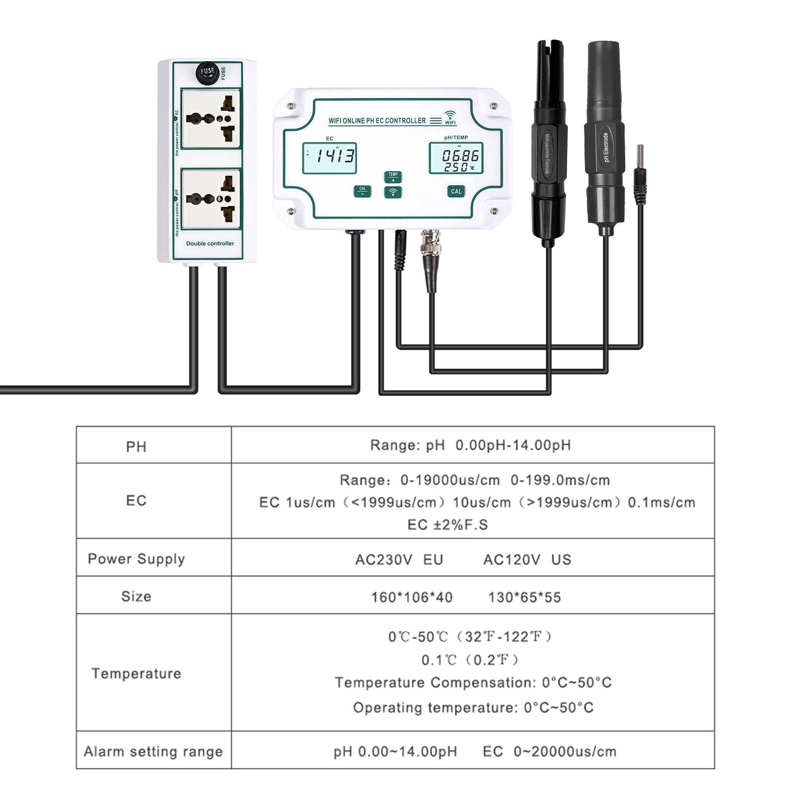 3 в 1 PH/EC/TEMP датчик качества воды беспроводной Wi-Fi онлайн pH EC контроллер