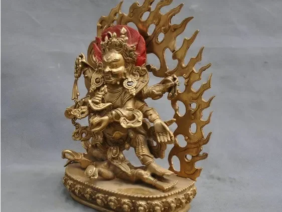 11-дюймовая китайская тибетская бронза 6 оружия Махакала протектор статуя Будды