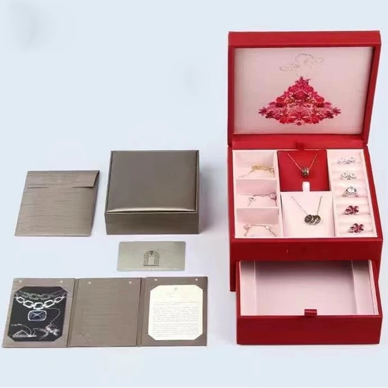 brand jewellery wedding ring red box Luxury jewelry gift packaging organizer earring Bracelet necklace holder package