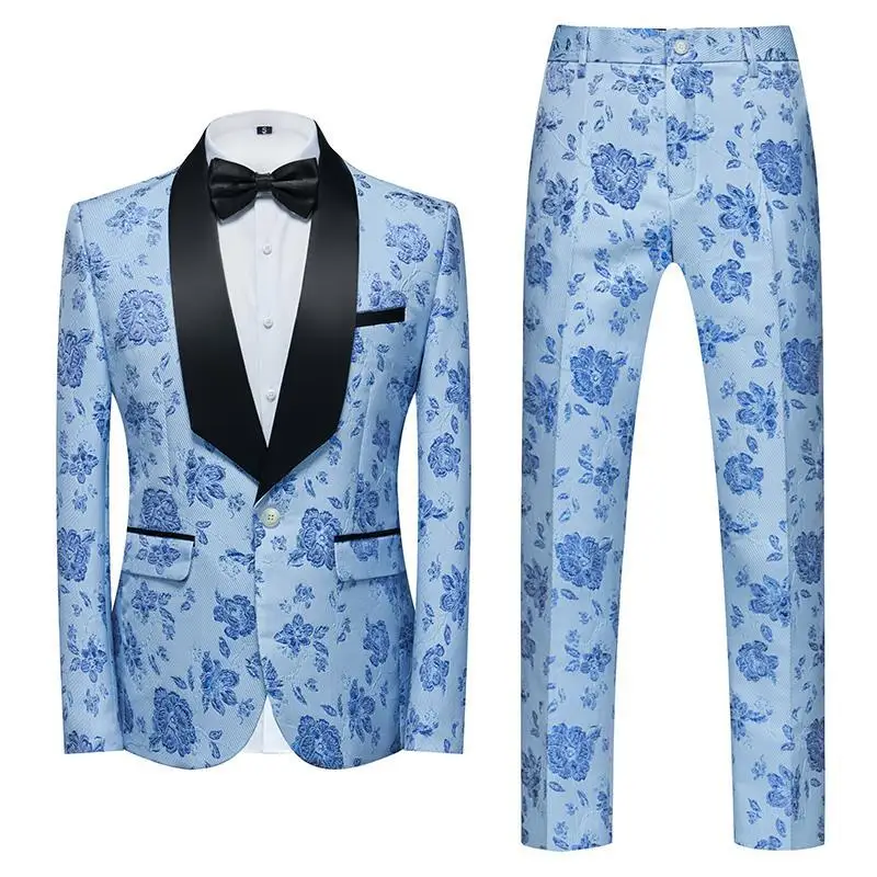 

2023 New Suit Men's Colorful Suit Two-Piece Evening Dress Groom Host Emcee Set