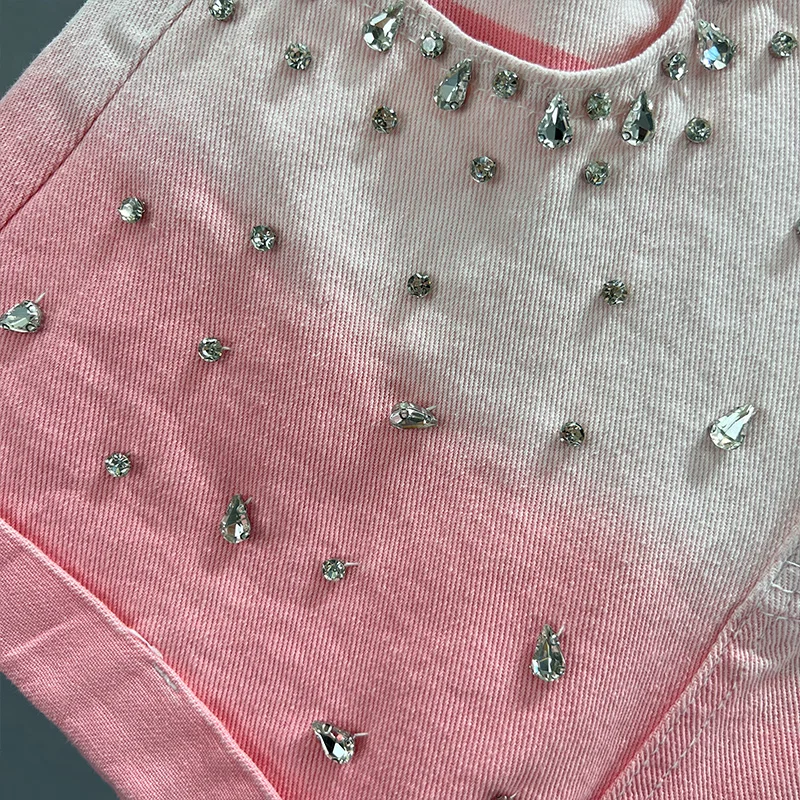 Diamond-Embedded Denim Shorts Women's Summer 2023 New High Waist Loose Slimming Ins European Style Wide-Leg Jeans Short Hot Pant