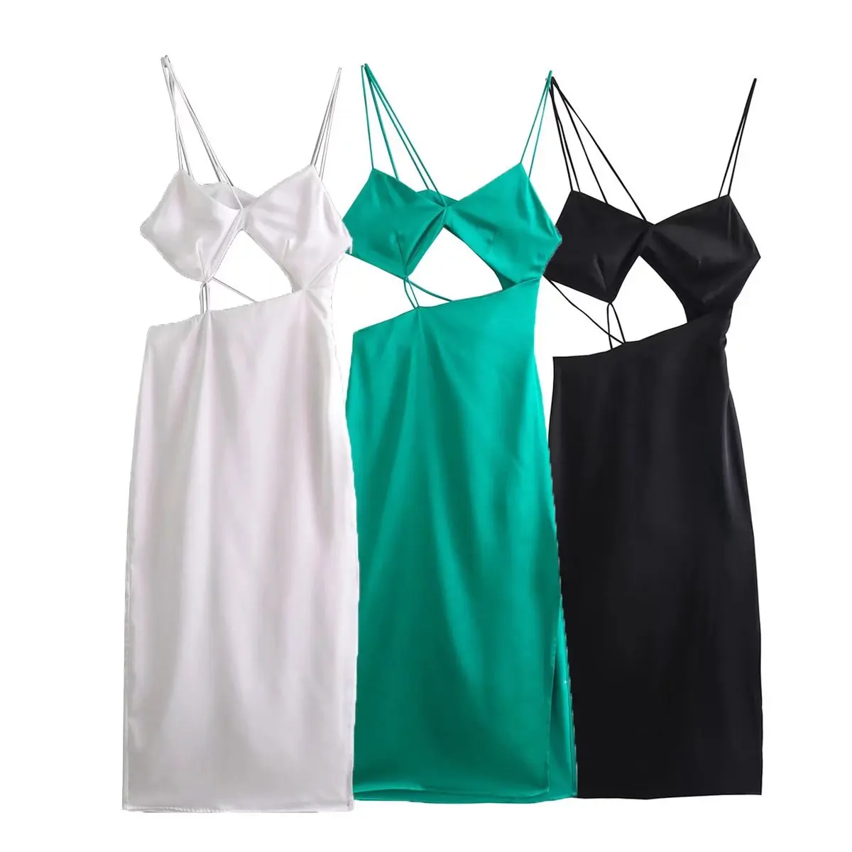 

Women Fashion Hollow Out Asymmetrical Midi Dress Vintage Backless Thin Straps Sexy Female Dresses Vestidos Mujer