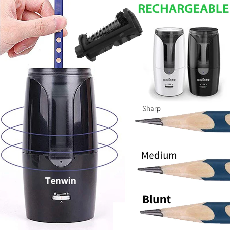 Tenwin Electric Auto Pencil Sharpener Safe Student Helical Steel Blade Sharpener for Artists Kids Adults Colored Pencils