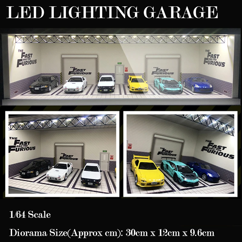 Diorama 1:64 Model Car LED Lighting Garage Parking Lot Display Case Scenery Collection (Garffiti/GTR/FAST) | Игрушки и хобби