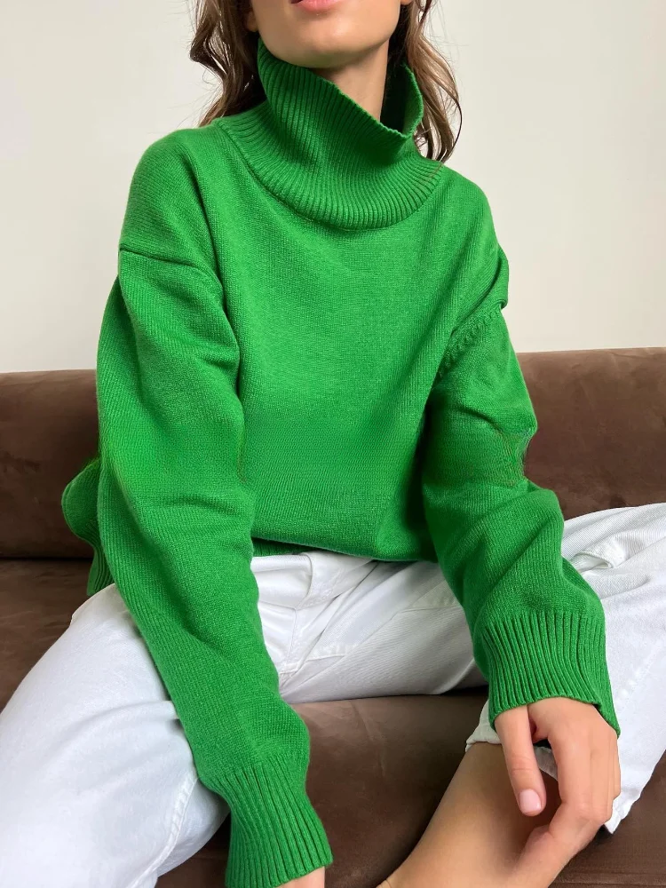 

Women's Sweater 2023 Autumn Winter Knit Loose High Collar Oversized Sweater Pullover Women Tops Korean Fashion Female Clothing