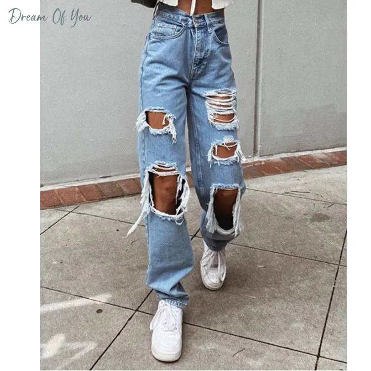 

Женские джинсы-карго y2k в стиле ретро, Модные Простые повседневные широкие брюки с завышенной талией, мешковатые брюки с дырками и разбитыми...