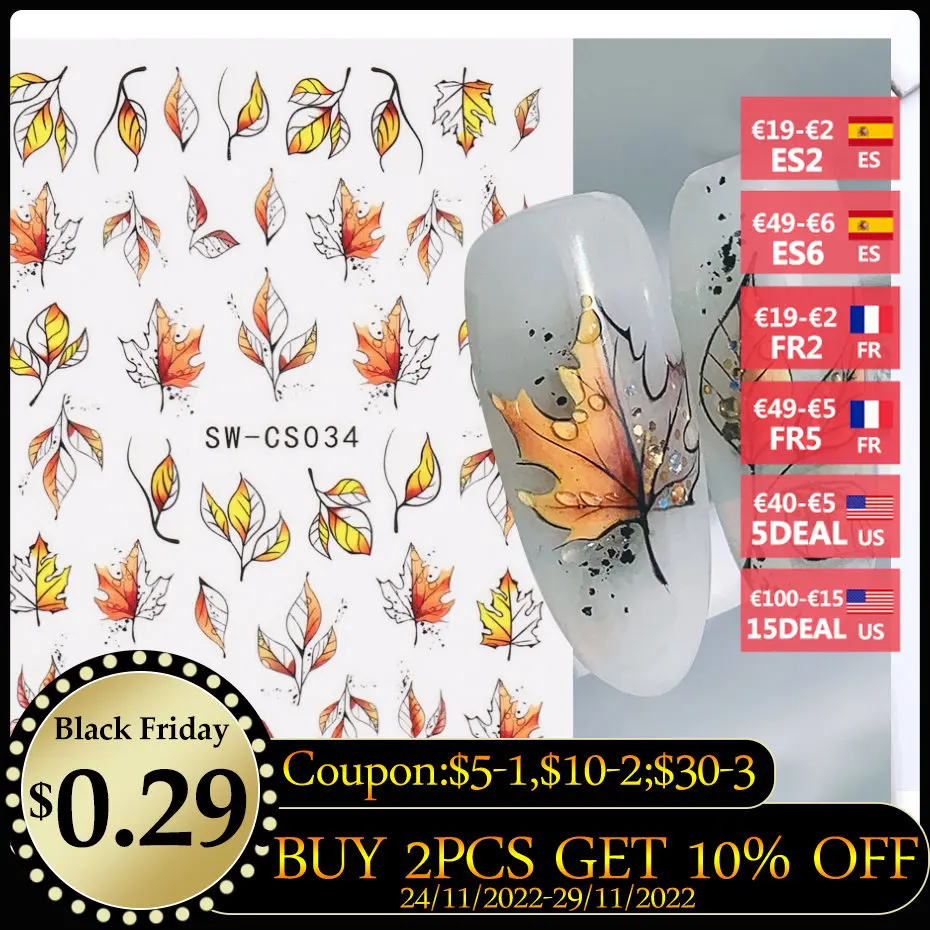 

Кленовый лист осенний дизайн ногтей черные желтые листья осенние наклейки для дизайна ногтей для маникюра 3D лак Октябрь слайдеры SASW-CS для д...
