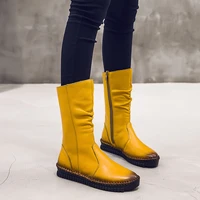 2022 womens boots autumn leather handmade retro flat boots flat shoes genuine leather boots for women zapatos para mujer