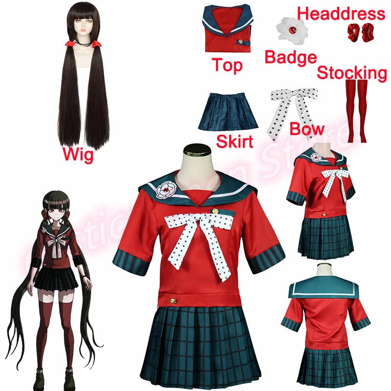 

Danganronpa Harukawa Maki Cosplay Costume Girls High School Uniform Halloween Party Full Set Casual Outfit Wig Sailor Suit