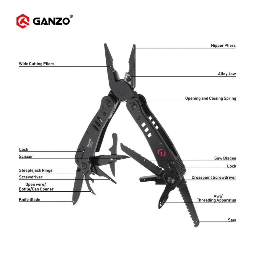 

Ganzo G302 G302B G302-B Multi pliers 26 Tools in One Hand Tool Set Screwdriver Kit Portable Folding Knife Stainless pliers