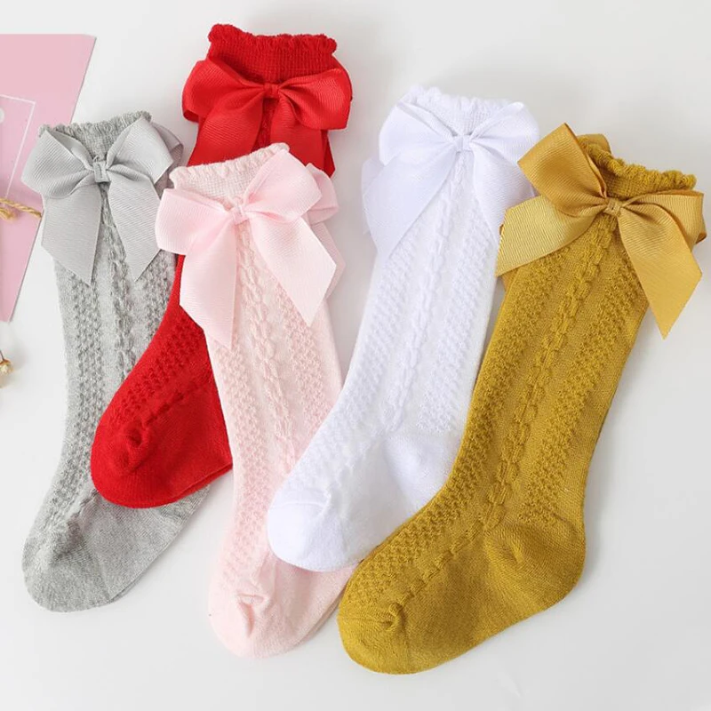 

Cute Baby Girls Long Socks Bows Toddlers Knee High Sock For Kids Soft Cotton Breathable Spanish Children Mesh Socks 0-3Years