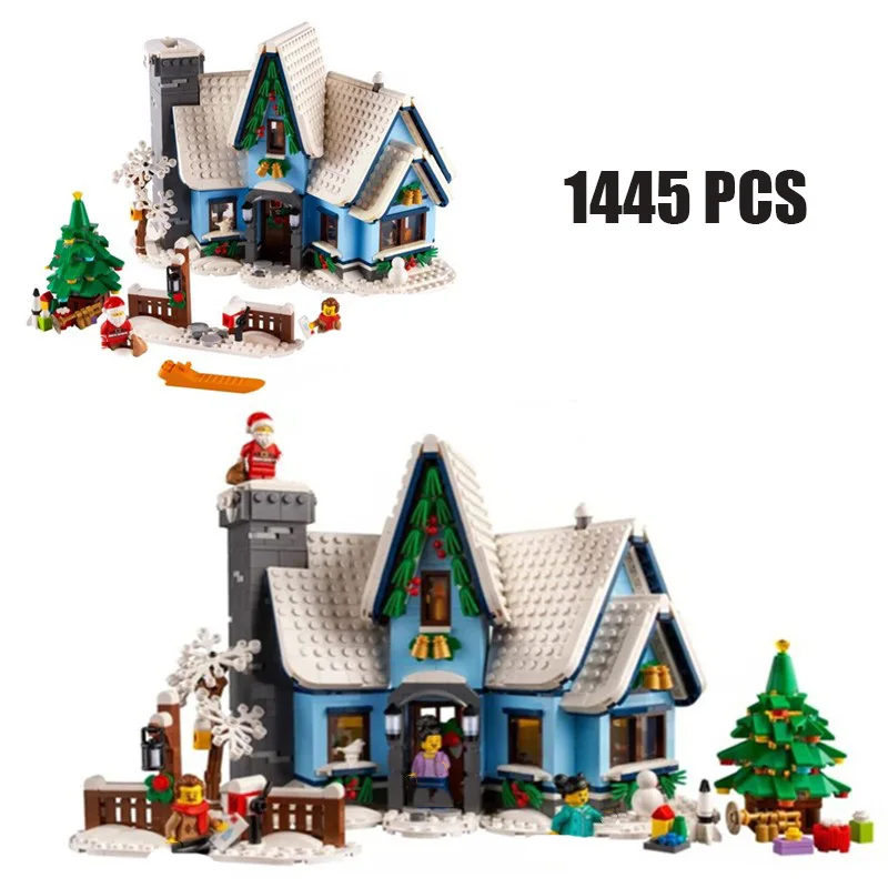 

Santa Claus Christmas Winter Village Scenery With Light Building Blocks Bricks MOC 10275 Snow House Model Assembly Toy Kid Gifts