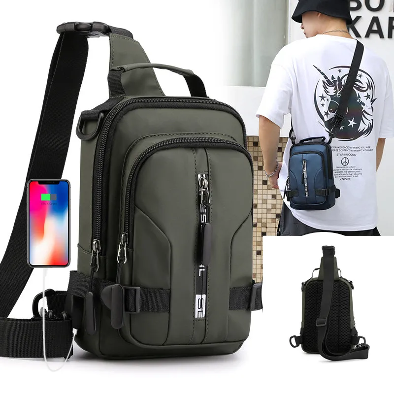 

Нейлоновый маленький мужской рюкзак, сумка на ремне через плечо с USB-портом для зарядки, дорожный мужской слинг, боковой мессенджер, нагрудная сумка