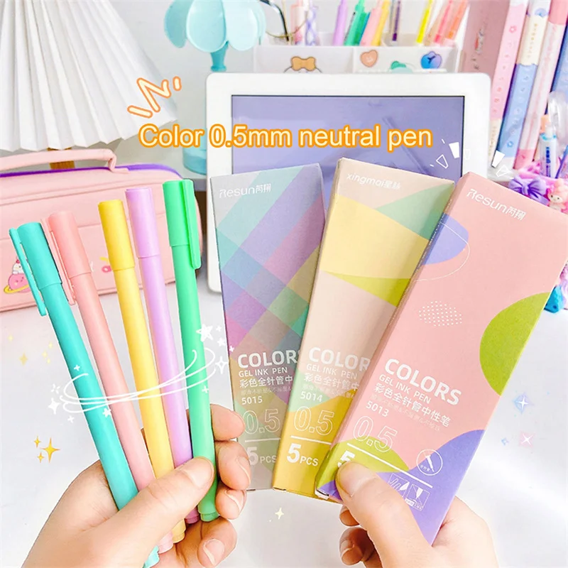 

Sign Pen Gel Pen 0.5mm Refill Smooth Ink Writing Durable Signing Pen 5 Colors Vintage Color Macarons Pens Gift Set