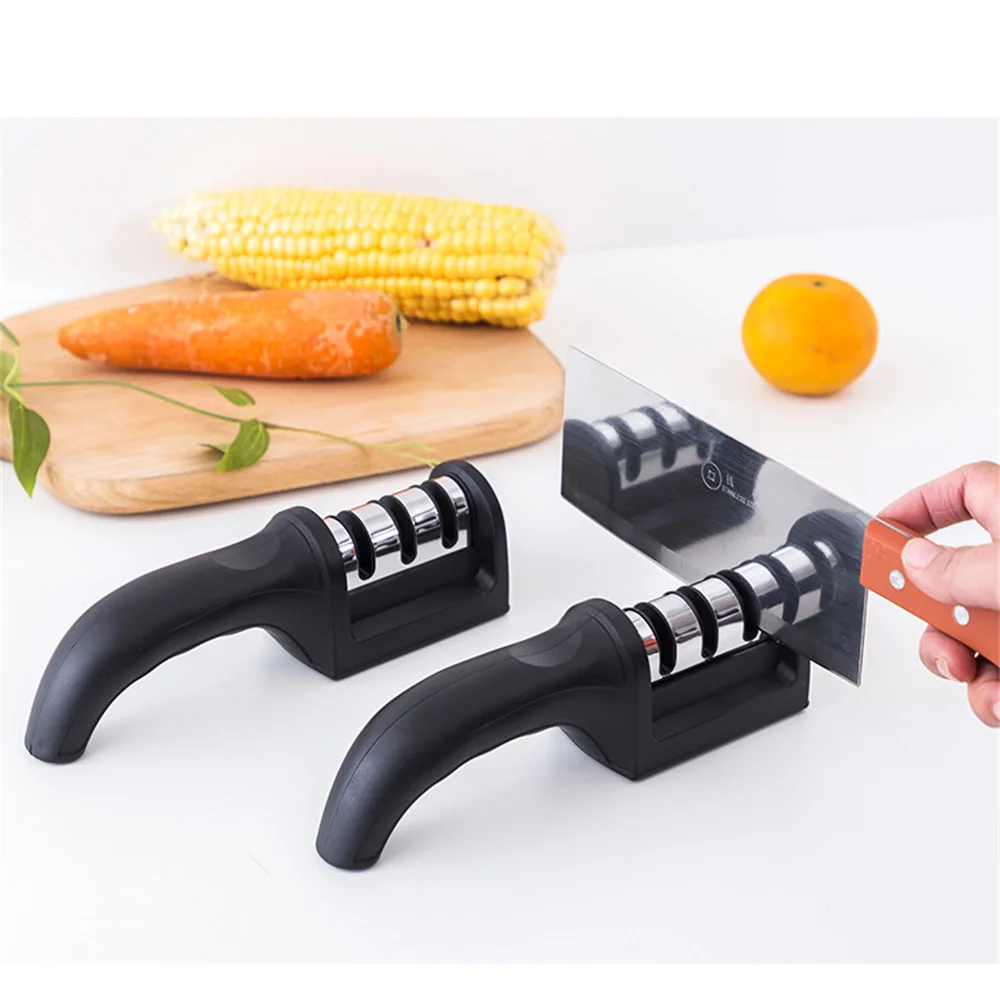

Кухонная 3-сегментная точилка для ножей, профессиональный ручной инструмент для быстрой заточки с нескользящим основанием, точильный камен...