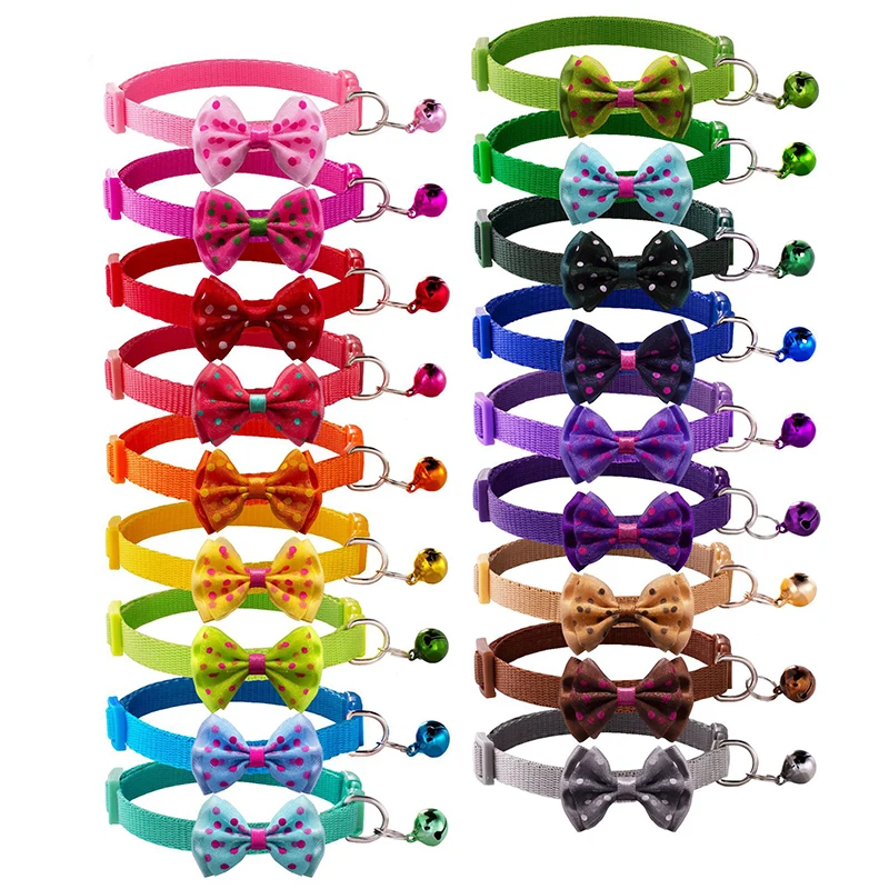 

1CM Cute Cat Bow-Tie Collars Adjustable Puppy Kitten Necklace Pure Color Cats Rabbit Collars with Bells Lettering Pure Color