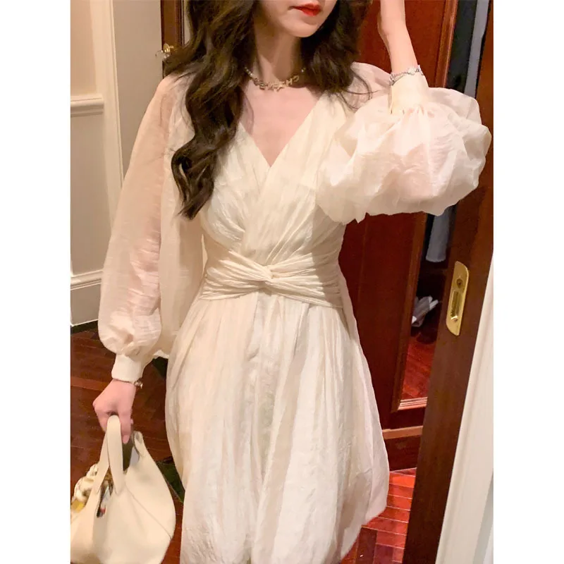 

French goddess fan temperament senior sense light luxury dress 2022 long skirt