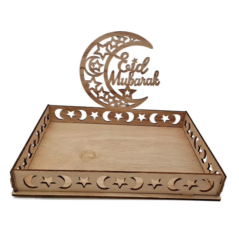 

Wooden Eid Mubarak Food Tray Ramadan Decoration for Home Islamic Ramadan Kareem Muslim Party Decor Eid Mubarak Gifts Eid Al Adha