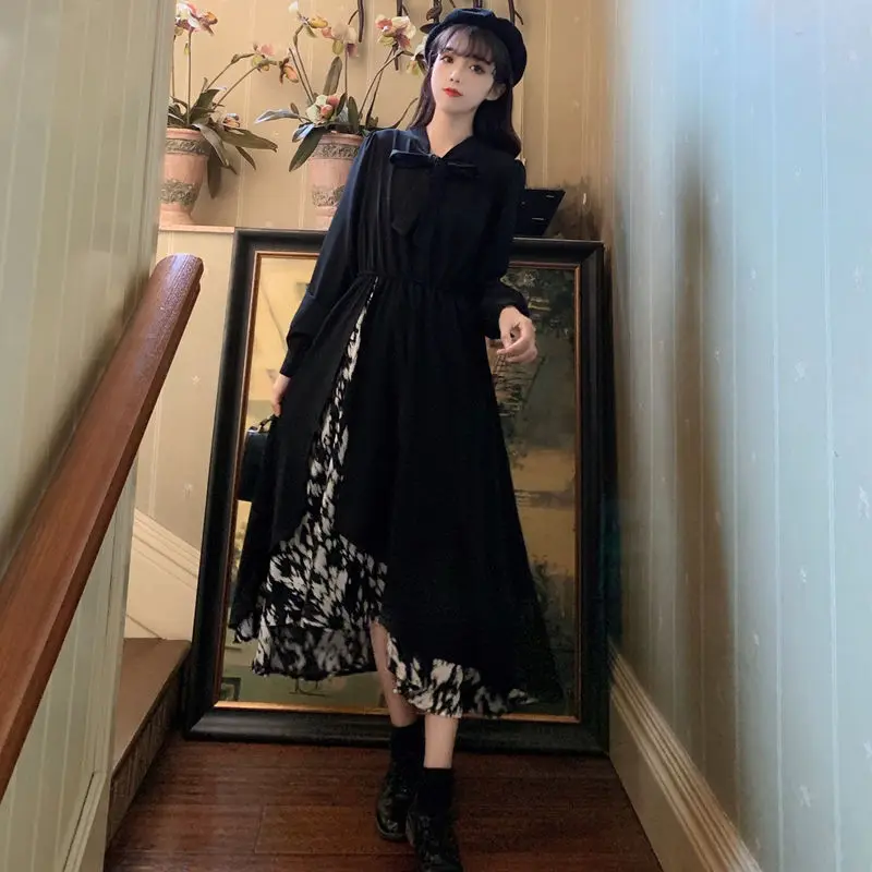 

Spring 2021 new Hepburn style patchwork backing dress women