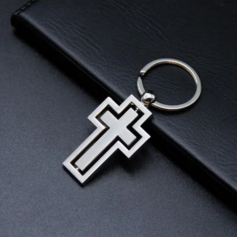 Christian Cross Keychain Metal Hollow 360 Degree Rotating Keyring Religoin Pendant Boyfriend Brithday Gift Wholesale Price |