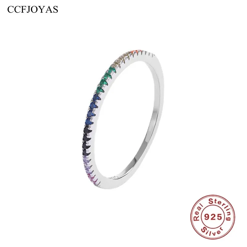 

CCFJOYAS 925 Sterling Silver Simple Round Colorful CZ Finger Rings For Women Party Wedding Statement Fine Jewelry Gift