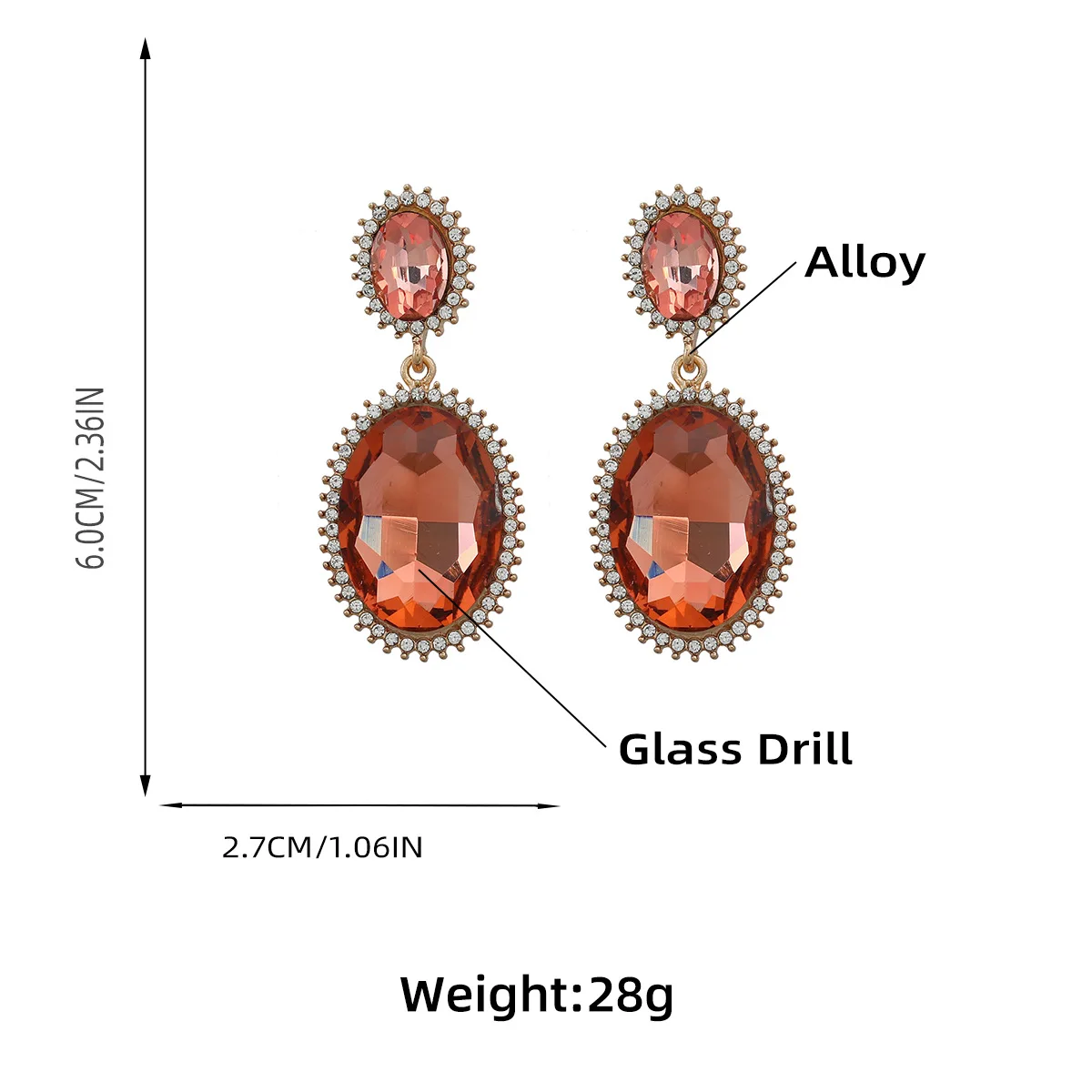 European Style Luxury Oval Crystal Dangle Earrings High-quality Banquet Party Accessories for Women Statement Rhinestone Jewelry