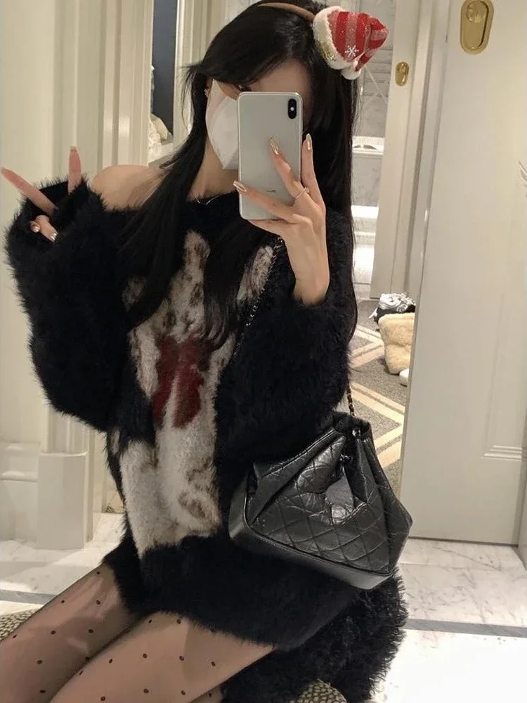 Винтажный свитер Y2k с мультяшными кошками