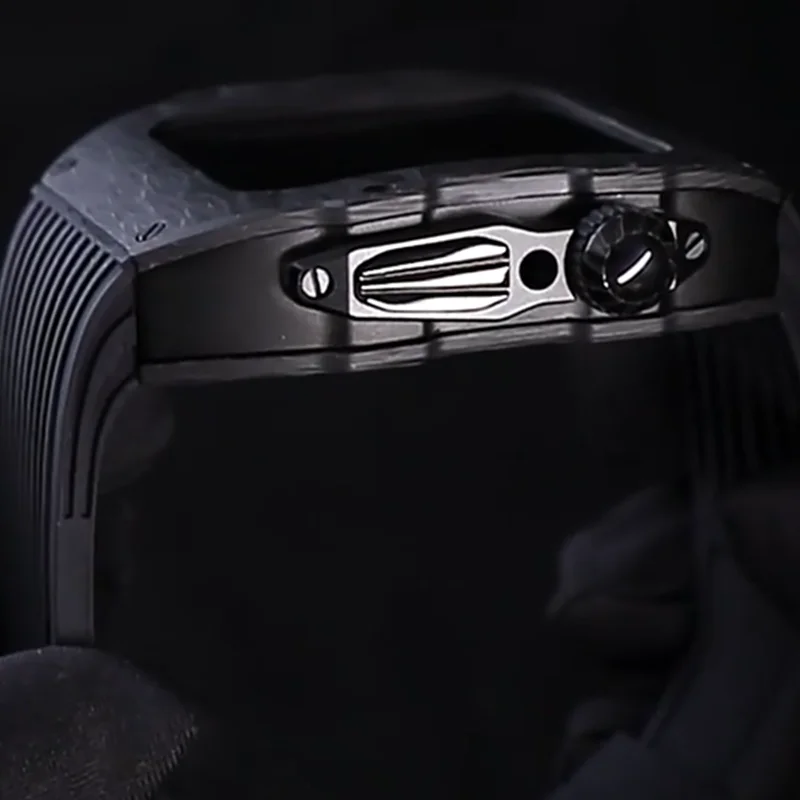 Modification Kit Carbon Fiber Case for Apple Watch Ultra 8 7 6 SE 5 4 Metal Mod Kit for IWatch 49MM 45MM 44MM Fluororubber Strap