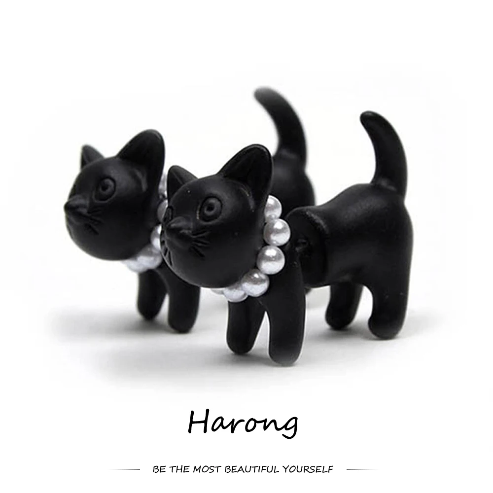 

Серьги-гвоздики Harong в виде черного кота для женщин, милые жемчужные маленькие серьги в виде животных, ювелирные изделия, аксессуары, подарки...