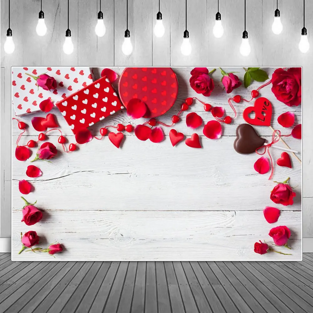 

Birthday Celebrate Wooden Wall Photography Backgrounds INS Style 3D Love Petals Gift Decor Backdrops Photographic Portrait Props