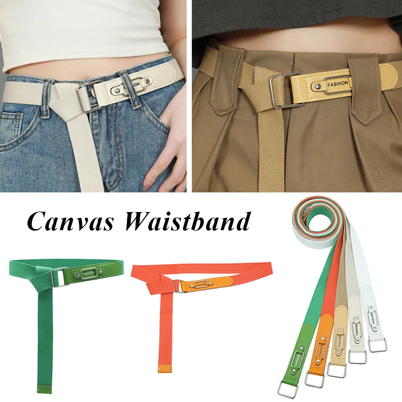 

Adults Adjustable All-Match Belt Unisex Korean Style Canvas Belts Vintage Plastic Buckle Elastic Solid Color Long Waistband