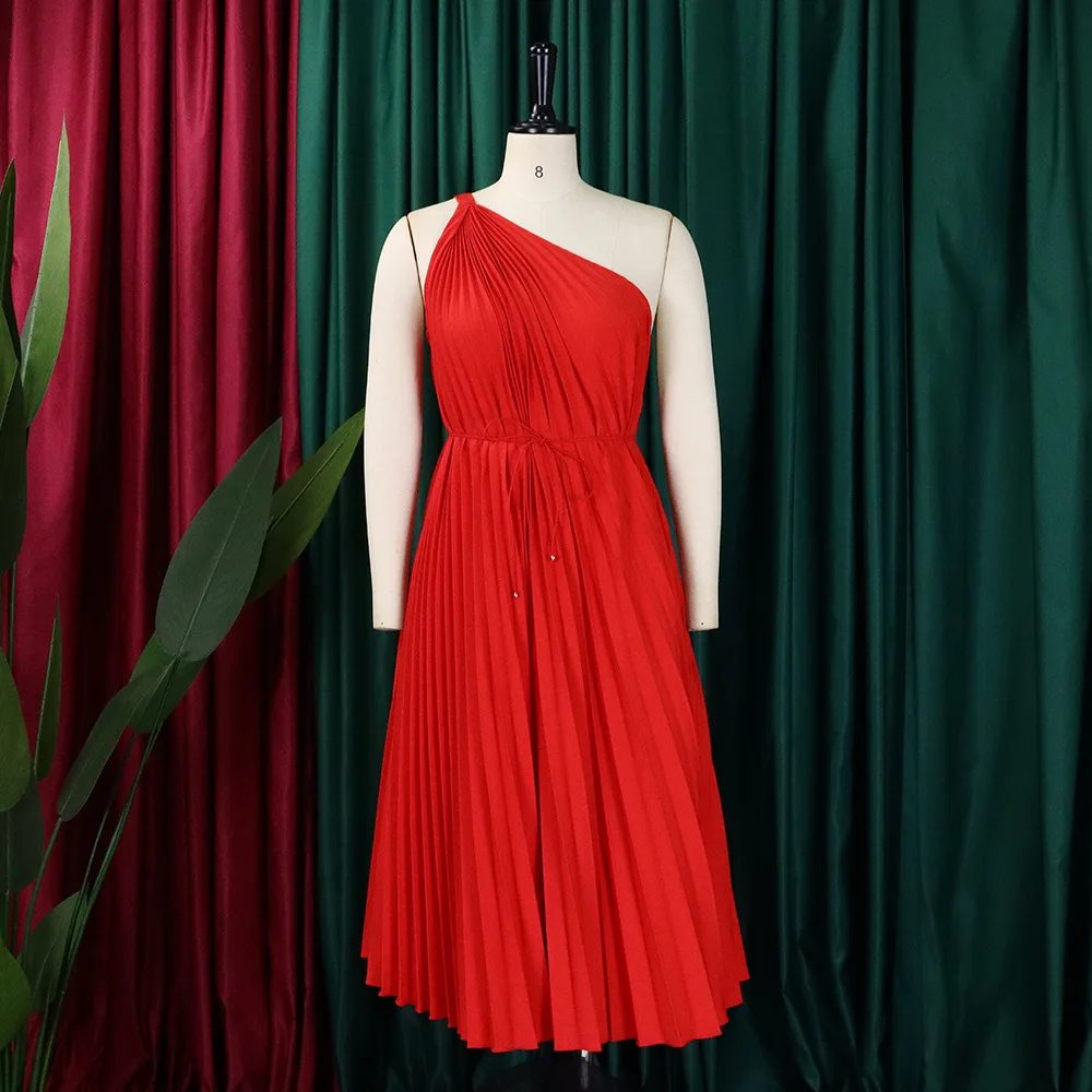 Plus Size Elegant Pretty Dress Women Ruffle One Shoulder Cloth Lady Casual Ball Gown 2023 Summer Evening Party Mini Dress