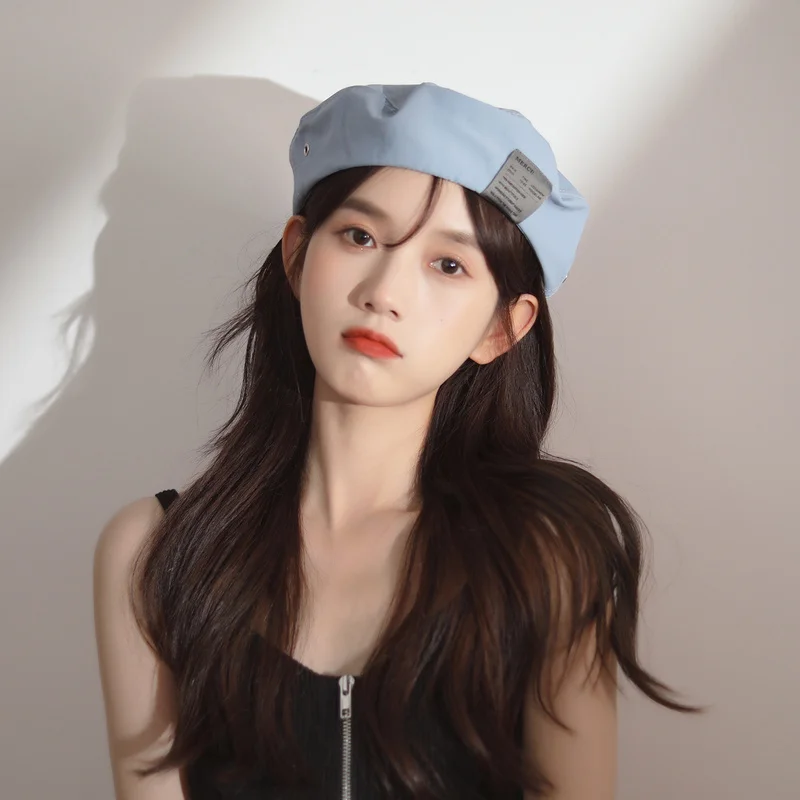 

New Summer Thin Berets Hat Sky Blue Quick-drying Breathable Korean Literary Fresh Painter Cap for Men Japanese Women's Hats
