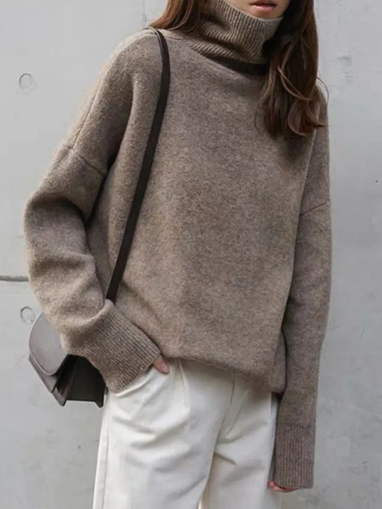 Свитер женский с высоким воротником пуловер свободного покроя в Корейском стиле