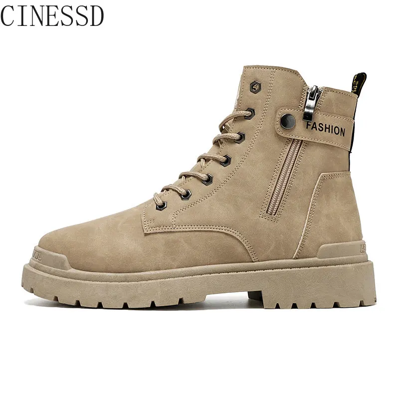 

Winter New Men's Boots British Style Black Leather Boots All-Matching Casual Trendy High-Top Boots