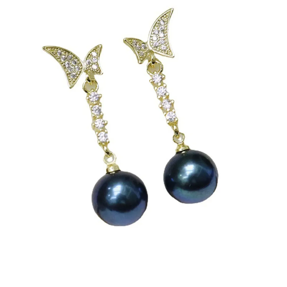 

YKNRBPH Women's Pearl Stud Earrings 9-10mm Butterfly Design Simple Elegant RoundFFine Earrings