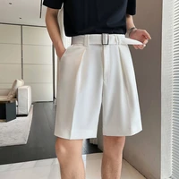 summer belt suit shorts men slim fashion social mens dress shorts korean loose straight shorts mens whiteblack formal shorts
