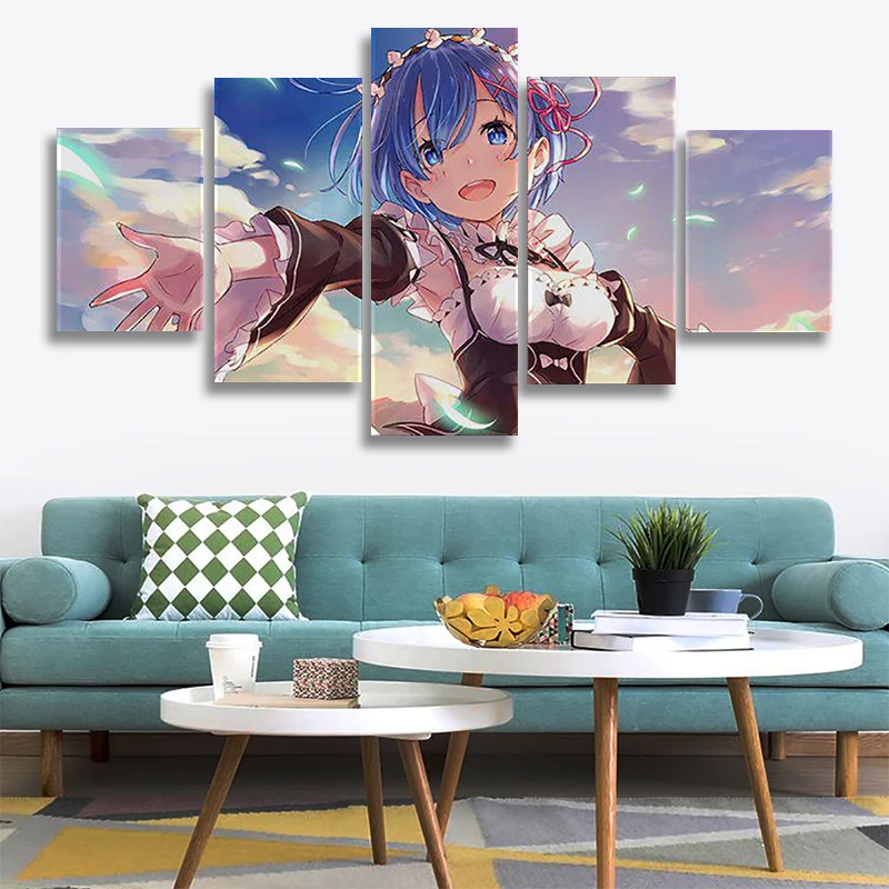 

5 Piece Canvas Wall Art Re Zero Anime Role Posters Living Room Decoration Bedroom Modern Image Home Painting